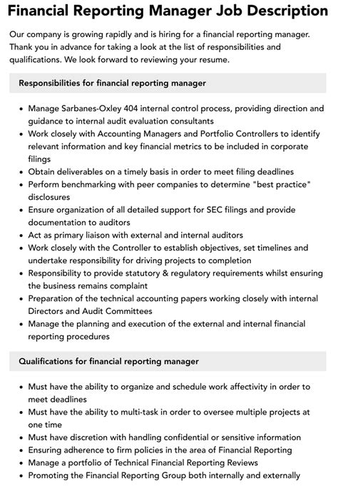 Financial Reporting Manager .